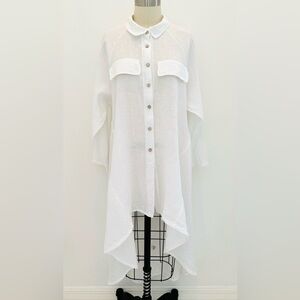 Made In Italy Hi-Lo Shirt Dress/Duster NWOT Generous-Fit White Linen OS